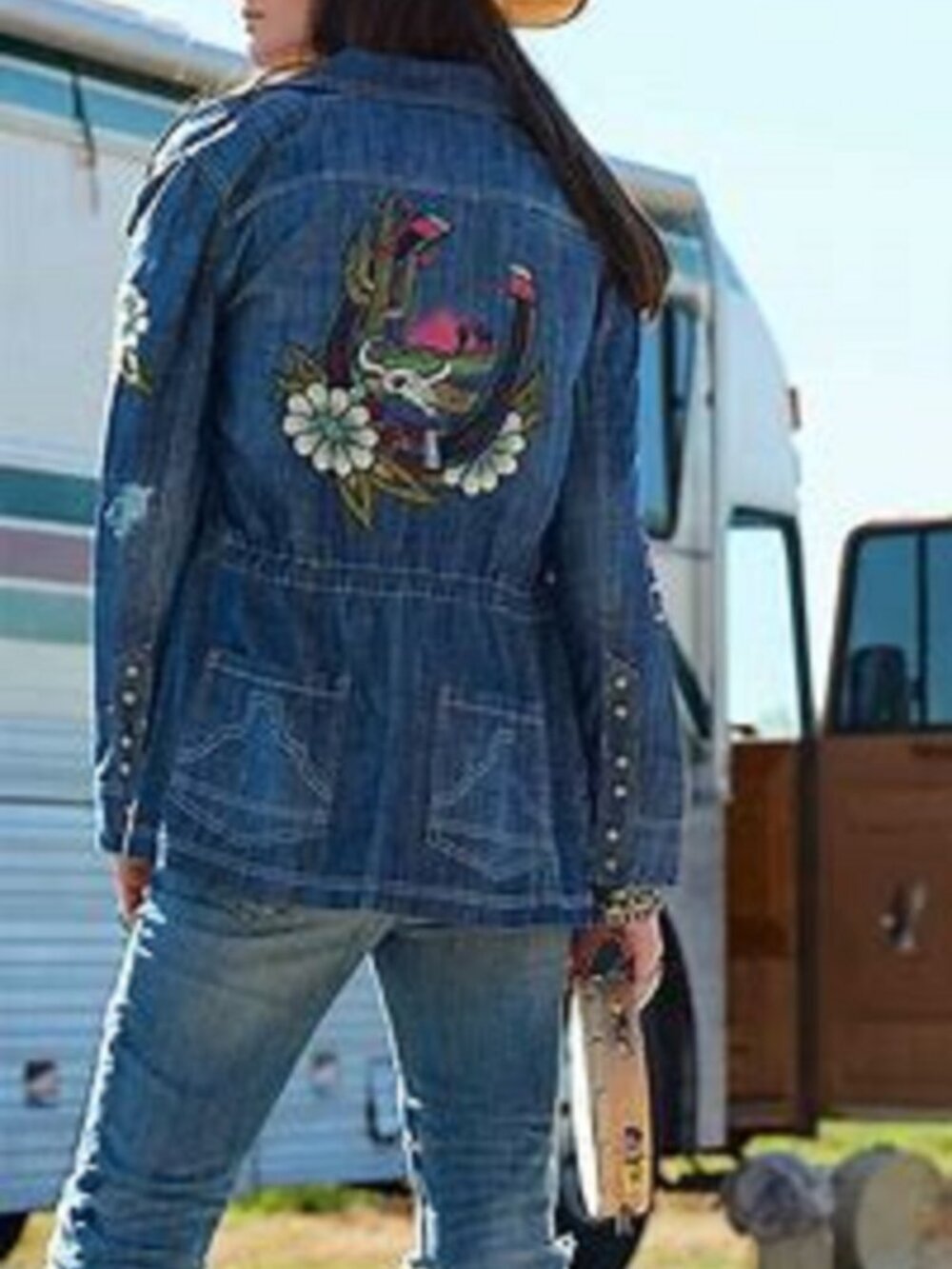 DOUBLE D RANCH Outlaw Bandit Denim Field Jacket--Small--Southwest-Embroidery-New